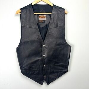 VTG PARAGRAFF Men's Black Genuine Leather Vest Classic Sz M Biker Moto Bikercore